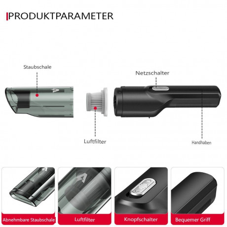 AUDEW AUDEW Akku-Handstaubsauger, 100W Kabellos Handstaubsauger 3900PA mit 1 HEPA-Filter fur Auto, Haus  Беспроводной ручной пылесос AUDEW, беспроводной ручной пылесос мощностью 100 Вт 3900PA с 1 HEPA-фильтром для автомобиля и дома