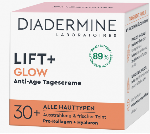 DIADERMINE Lift+ Tagespflege Glow 50ml, Дневной крем для лица Diadermine Lift+ Glow, антивозрастной 30+, с гиалуроновой кислотой и растительным коллагеном, увлажняющий, придаёт сияние, 50 мл