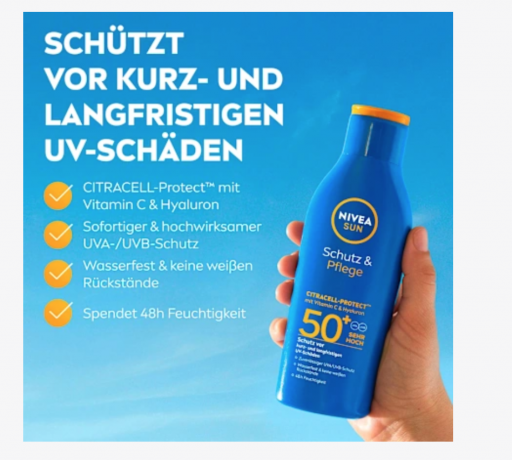 NIVEA SUN Sonnenmilch Schutz & Pflege LSF 50+, Солнцезащитный лосьон для защиты и ухода, SPF 50+, 200 мл