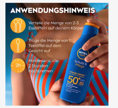 NIVEA SUN Sonnenmilch Schutz &amp; Pflege LSF 50+, Солнцезащитный лосьон для защиты и ухода, SPF 50+, 200 мл