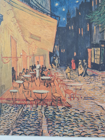 Репродукция Ван Гога "Ночная терраса кафе" винтажная в белой деревянной раме, 33,5 x 27,5 см, Германия, 1980-90гг.