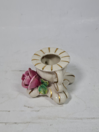 Подсвечник винтажный Gerold&Co Bavaria с розовым цветком и двумя ручками, керамика, 6 см, Германия, 1960-70гг.