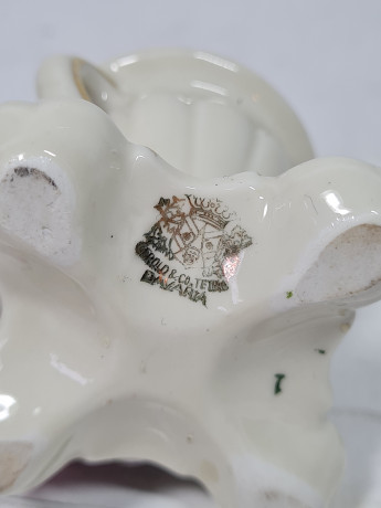 Подсвечник винтажный Gerold&Co Bavaria с розовым цветком и двумя ручками, керамика, 6 см, Германия, 1960-70гг.