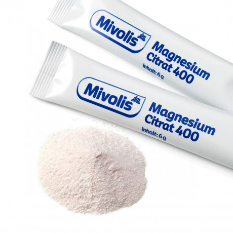 Mivolis Magnesium Citrat 400 Granulat Sticks 20 St, 120 g,  Магний-Цитрат в гранулах в стиках для мышц и нервов, с фруктовым апельсиновым вкусом, 20 шт х 6 г (120г)