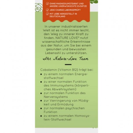 Nature Love Vitamin B12 Tabletten Витамин В12 для нормальной функции нервной системы, 180 табл.