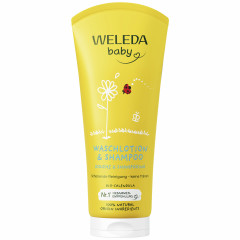 Weleda baby CALENDULA Waschlotion & Shampoo, 200 ml, Детский лосьон для купания и шампунь с календулой для мягкого очищения кожи и волос, 200 мл