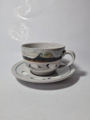 Чайная пара винтажная Mighland Stoneware &quot;Горный пейзаж&quot;, ручная роспись, керамика, Шотландия, 1960-70гг.