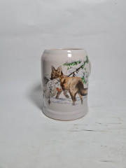 Немецкая пивная кружка винтажная Sb / F.Reimann &quot;Лиса с добычей&quot;, керамика, 0.4 л, 13 см, Германия, 1970-80гг.