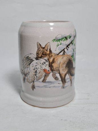 Немецкая пивная кружка винтажная Sb / F.Reimann "Лиса с добычей", керамика, 0.4 л, 13 см, Германия, 1970-80гг.