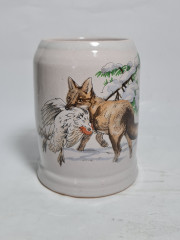 Немецкая пивная кружка винтажная Sb / F.Reimann &quot;Лиса с добычей&quot;, керамика, 0.4 л, 13 см, Германия, 1970-80гг.