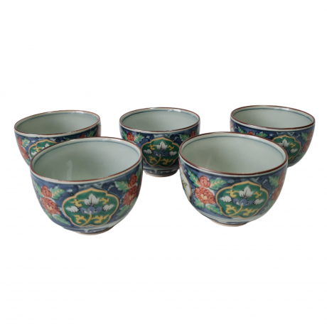 Набор чаш винтажных в традиционном японском стиле, 5 шт., фарфор, 8 см, Япония, 1970-80гг.