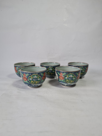 Набор чаш винтажных в традиционном японском стиле, 5 шт., фарфор, 8 см, Япония, 1970-80гг.