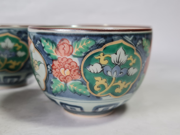 Набор чаш винтажных в традиционном японском стиле, 5 шт., фарфор, 8 см, Япония, 1970-80гг.