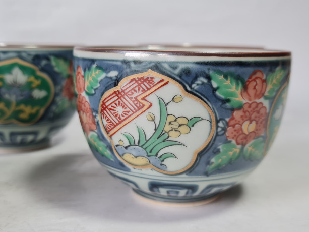 Набор чаш винтажных в традиционном японском стиле, 5 шт., фарфор, 8 см, Япония, 1970-80гг.