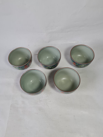 Набор чаш винтажных в традиционном японском стиле, 5 шт., фарфор, 8 см, Япония, 1970-80гг.