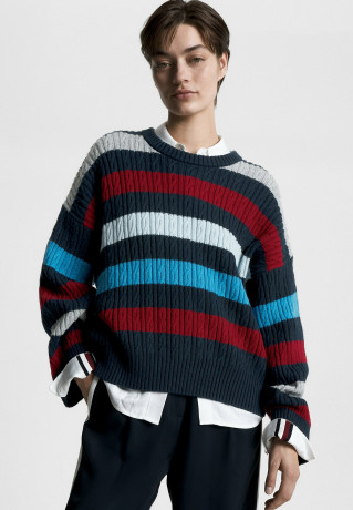 Tommy Hilfiger STRIPE CABLE CREW NECK Jumper multicolored stp ПОЛОСКА CABLE CREW NECK Джемперы разноцветный стп