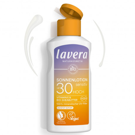 LAVERA Sonnenlotion Sensitiv LSF 30, 100 ml, Лавера Солнцезащитное средство SPF 30 для защиты от солнца, витамин E и био-масло ши, 100 мл