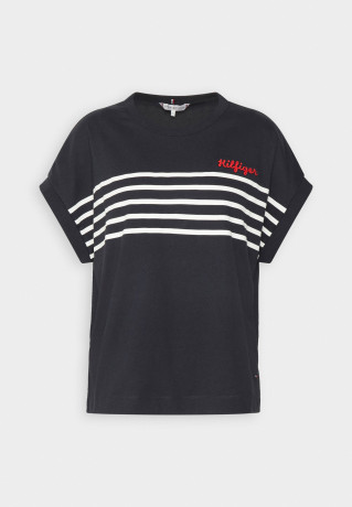 Tommy Hilfiger STRIPE Print T-shirt breton desert sky/white ПОЛОСКА Футболка с принтом бретонская пустыня небо/белый