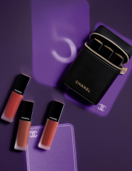 CHANEL SET  Rouge Allure Liquid Velvet, НАБОР из 3ех жидких помад в черной сумочке с зеркалом, ультрастойкая до 12 часов, ограниченная серия, Коллекция осень/зима 2024, 3шт х 6мл 