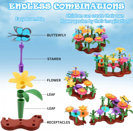 Cyiecw 224 Pieces Flower Garden, Набор из 224 элементов для цветочного сада, с сумкой для хранения