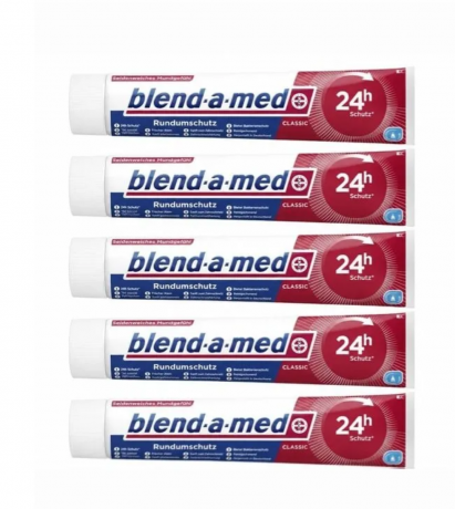 Blend-a-med Classic 75ml x 5st, Зубная паста для взрослых (Германия), защита от кариеса и укрепление эмали 24 часа, классический мятный вкус, 75 мл x 5шт