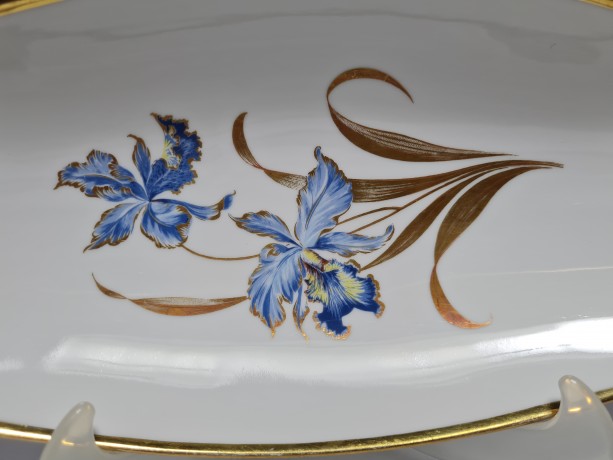 Alboth & Kaiser Овально блюдо "Синие цветы" с позолотой,  30см, Германия, 1960-70гг