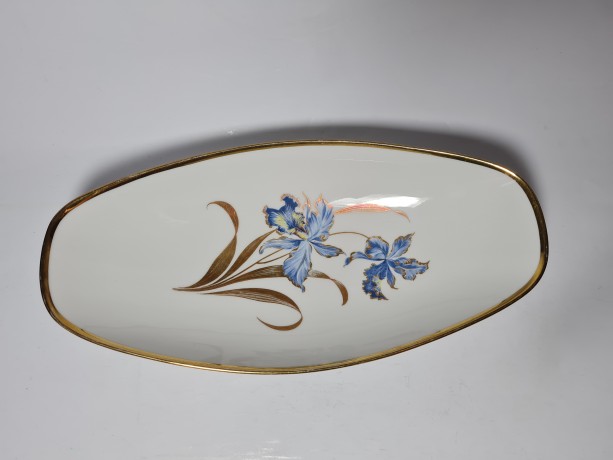 Alboth & Kaiser Овально блюдо "Синие цветы" с позолотой,  30см, Германия, 1960-70гг