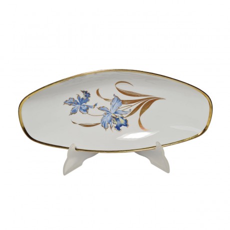 Alboth & Kaiser Овально блюдо "Синие цветы" с позолотой,  30см, Германия, 1960-70гг