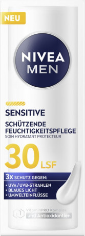 NIVEA MEN Sensitive Schutzende Feuchtigkeitspflege LSF 30, 50 ml, Нивеа Мужской крем для лица защитный, SPF 30, для чувствительной кожи, увлажнение и UV-защита, 50 мл