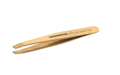TWEEZERMAN Mini-Pinzette, gold, Пинцет для бровей и ресниц мини (США), ручная заточка, скошенные прецизионные кончики, эргономичный, титан, золотой