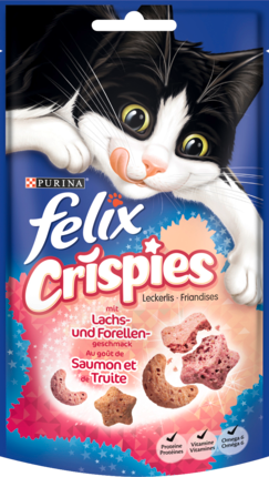 Felix Лакомство для кошек Crispies со вкусом Лосося и Форели, 45 г