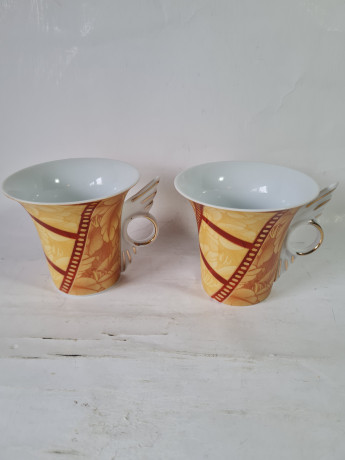 Чашки винтажные Cinar, оранжево-красный фарфор "Осенние листья", 2 шт х 11 x 8,5 см, Германия, 1960-70гг.