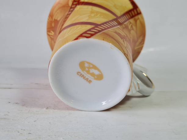 Чашки винтажные Cinar, оранжево-красный фарфор "Осенние листья", 2 шт х 11 x 8,5 см, Германия, 1960-70гг.