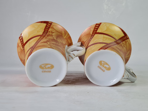 Чашки винтажные Cinar, оранжево-красный фарфор "Осенние листья", 2 шт х 11 x 8,5 см, Германия, 1960-70гг.
