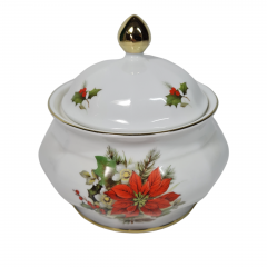 Чаша винтажная Wundsiedel Bavaria с крышкой &quot;Пуансеттия&quot;, фарфор, 16 х 15 см, Германия, 1960-70гг.