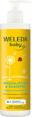 WELEDA Calendula Waschlotion & Shampoo, 400 ml, Детский лосьон для купания и шампунь с календулой и миндальным маслом, флакон с помпой, 400 мл