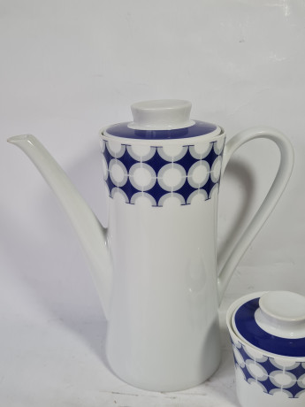 Набор для чая винтажный Mitterteich Bavaria, чайник и сахарница, с синим декором. фарфор, Германия, 1960-70гг.