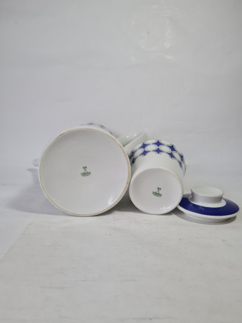 Набор для чая винтажный Mitterteich Bavaria, чайник и сахарница, с синим декором. фарфор, Германия, 1960-70гг.