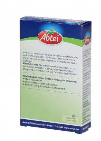 Abtei Artichoke plus 30kps, Экстракт листьев артишока для поддержания здоровой функции печени и желчного пузыря, 30 шт.