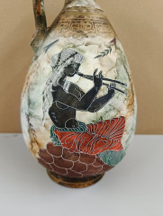 Ваза-кувшин винтажная, с ручкой, ручная роспись, керамика, большая, 35 х 14 см, Греция, 1970-90гг.