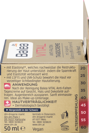 Balea Vital Anti-Falten Tagescreme Дневной крем против старения для лица, 50 мл