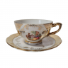 Veritable Porcelaine Чайная пара с обильной позолотой "Песня для любимой", чашка 8.5см x 4см, блюдце 10см, Италия, 1960-70гг.