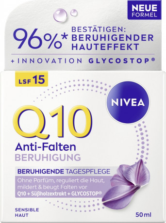 NIVEA Q10 Anti-Falten Beruhigung Tagespflege LSF 15, 50 ml, Нивеа Дневной крем для лица Q10 успокаивающий, SPF 15, для чувствительной кожи, против морщин, 50 мл