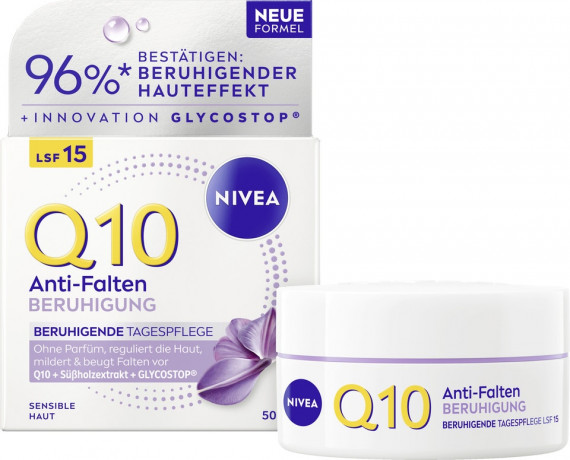 NIVEA Q10 Anti-Falten Beruhigung Tagespflege LSF 15, 50 ml, Нивеа Дневной крем для лица Q10 успокаивающий, SPF 15, для чувствительной кожи, против морщин, 50 мл