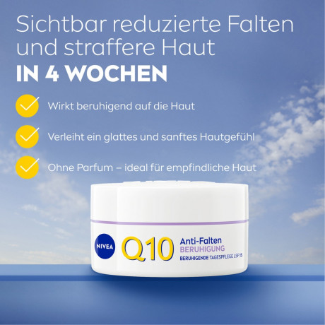 NIVEA Q10 Anti-Falten Beruhigung Tagespflege LSF 15, 50 ml, Нивеа Дневной крем для лица Q10 успокаивающий, SPF 15, для чувствительной кожи, против морщин, 50 мл