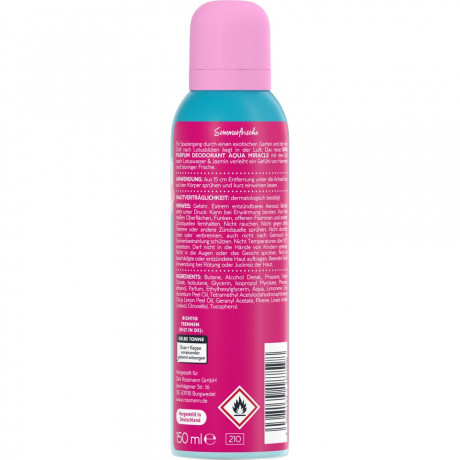 ISANA Parfum Deodorant Aqua Miracle 150ml, Изана Парфюмированный дезодорант-спрей, свежесть лотоса и водных цветов, 48ч защита, 150 мл