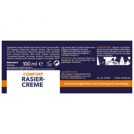 Florena Comfort Rasiercreme  Комфортный крем для бритья