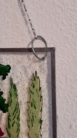 Картина винтажная "Три женщины", витраж в металлической раме с оловянной цепью, 29,5 x 21 см, Германия, 1960-1970гг.