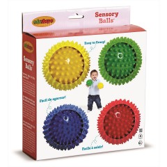 Edushape Sensory Opaque Sensory Ball Packung mit 4 farbenfrohen und einzigartig texturierten 10-cm-sensorischen Ballen Сенсорные непрозрачные сенсорные шарики Набор из 4 разноцветных сенсорных шариков с уникальной текстурой диаметром 10 см.