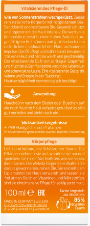 WELEDA SANDDORN Vitalisierendes Pflege-Oel, 100 ml, Облепиховое масло для тела для интенсивного ухода за сухой кожей, 100 мл
